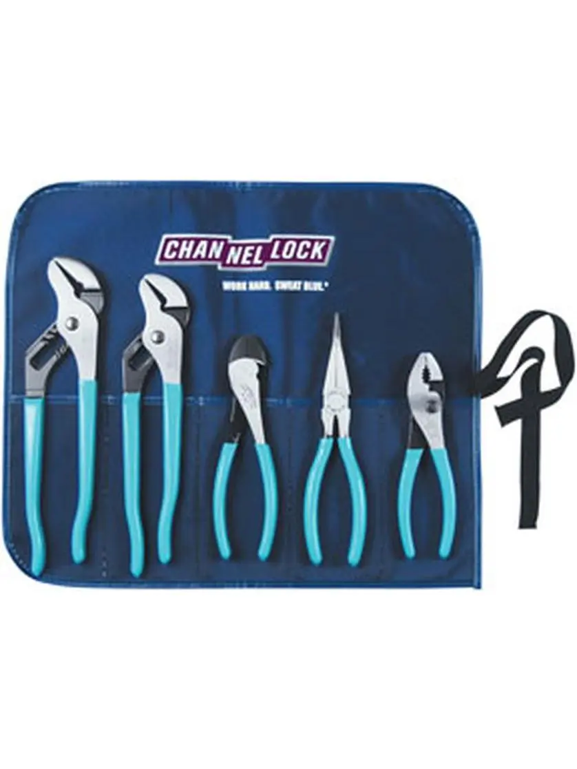 Channellock CNL-431KB 5-Piece C1080 Carbon Steel Pliers Set for Tradesmen, 7.000 lbs Capacity, Electronic Coating, Rust Prevention, Superior Performance, Roll-Up Kit Bag, Five Pieces