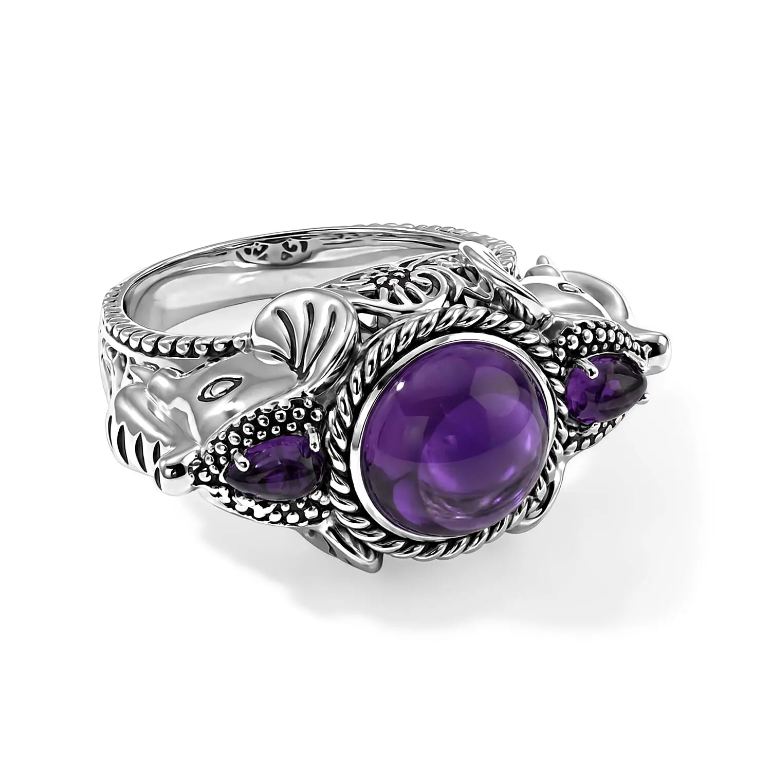 African Amethyst  Ring Sterling Silver   Silver Wt. 9.14 g 4.58 ctw