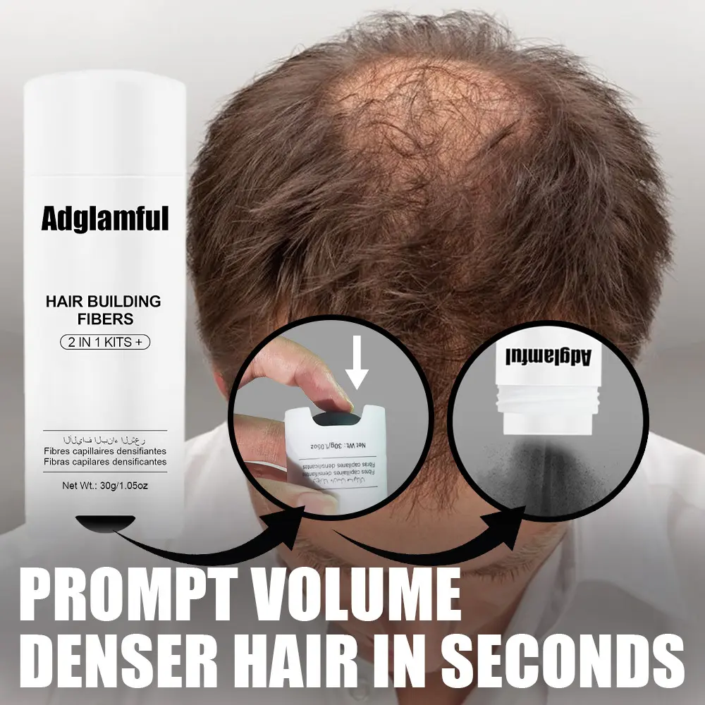 Adglamful 2-in-1 Press-Button + Fiber Powder Hair Color Kit for Gray or Thinning Hair, Quick Dispensing, Even Coverage, Lightweight, No Residue, Unisex Haircare Product