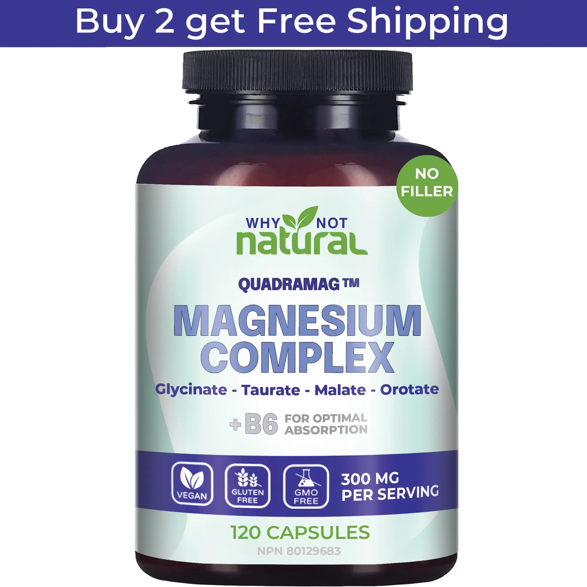 Why Not Natural Magnesium Complex Supplement - Glycinate, Orotate, Taurate and Malate for Sleep, Calm, heart, muscles and bones - Dietary Supplement