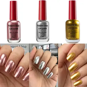 Tinovo Uno 3-piece set of mirror-finish chrome nail polish, no baking, alcohol-free, salon-grade chrome bright finish, long-lasting and non-peeling, perfect for adult holiday party manicures.