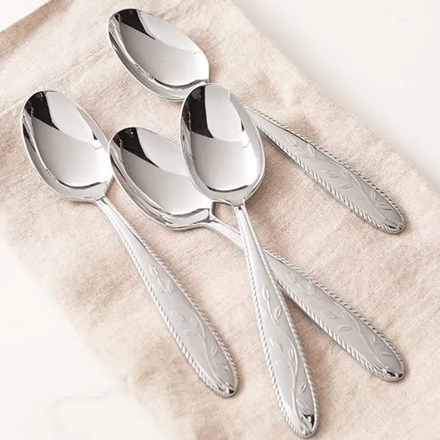 AMALIA FLATWARE Teaspoons 4-Piece Set - Elegant Silver-Plated Design for Everyday Use - Perfect for Tea & Coffee
