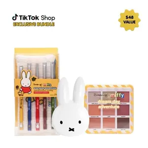 The Crème Shop x Miffy Eye Makeup Bundle - Dual-sided HD Compact Mirror, 9-color Eyeshadow Palette, Everyday Essentials Brush Bag Set, Exclusive TikTok Shop Pouch Sheet Cosmetic