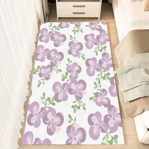 1pc Lavender Floral Vintage Pattern Fluffy Minimalist Area Rug Polyester 100% Flannel Carpet Non-Slip Rectangle Floor Mat for Living Room Bedroom Kitchen Office Entryway Bedside Rug Washable Car Carpet Mats Perfect Spring Home Decor Gift