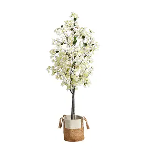 Nearly Natural 6-ft Bougainvillea Tree with Cotton Basket