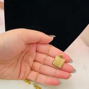Ayat Al Kursi Islamic Necklace Square Pendant Tone Chain Elegant Jewelry for Women
