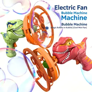Dinosaur Bubble Gun Machine - 2-in-1 Fan Bubble Blower for Kids, Giant Bubbles Inside Bubbles, Automatic Bubble Maker with 250ml Solution, Outdoor Summer Toy for Toddlers Boys Girls