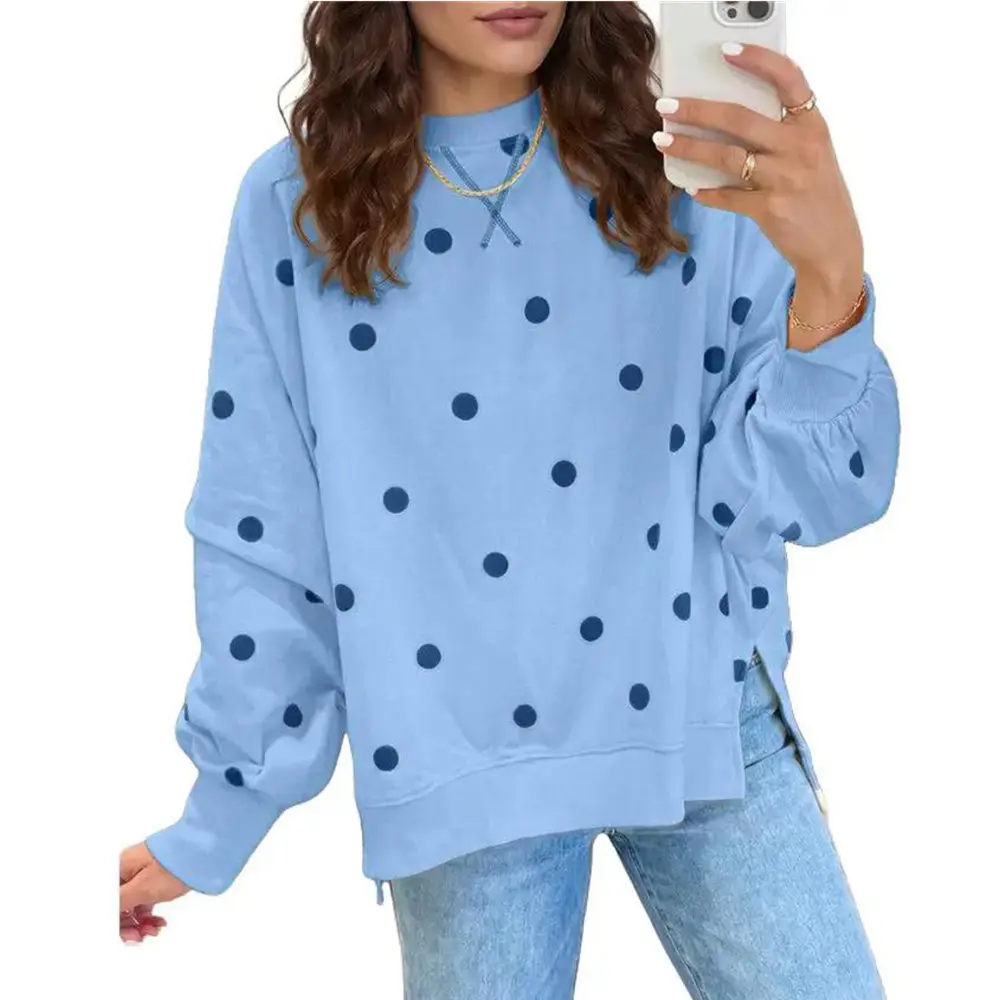EncoLax Women Oversized Polka Dot Pullover Sweatshirt, 2026 Autumn Contrast Color Block Print Long Sleeve Loose Crew Neck Casual Tops