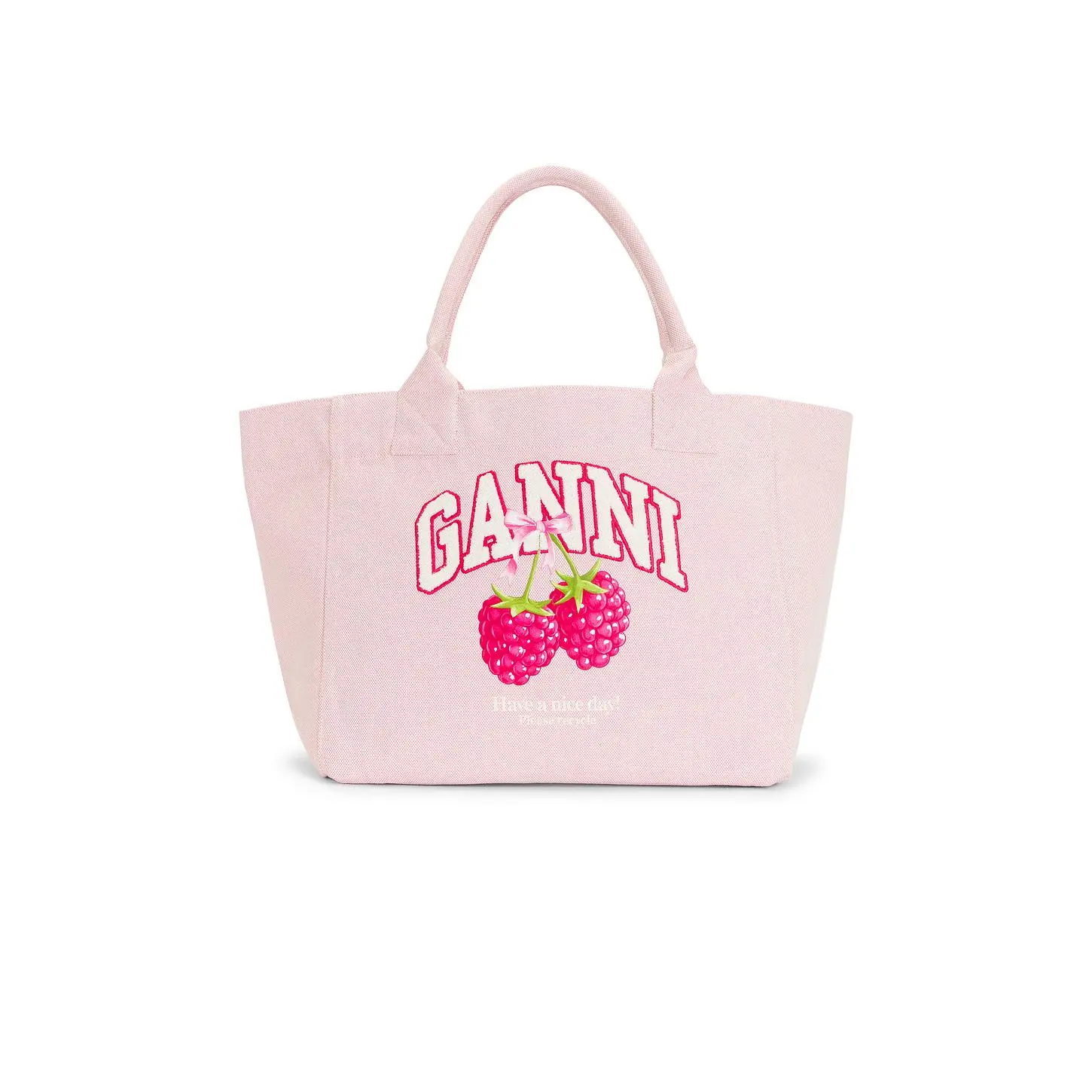 Ganni Medium Trapeze Shopper Bag Raspberry in Egret