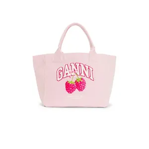 Ganni Medium Trapeze Shopper Bag Raspberry in Egret