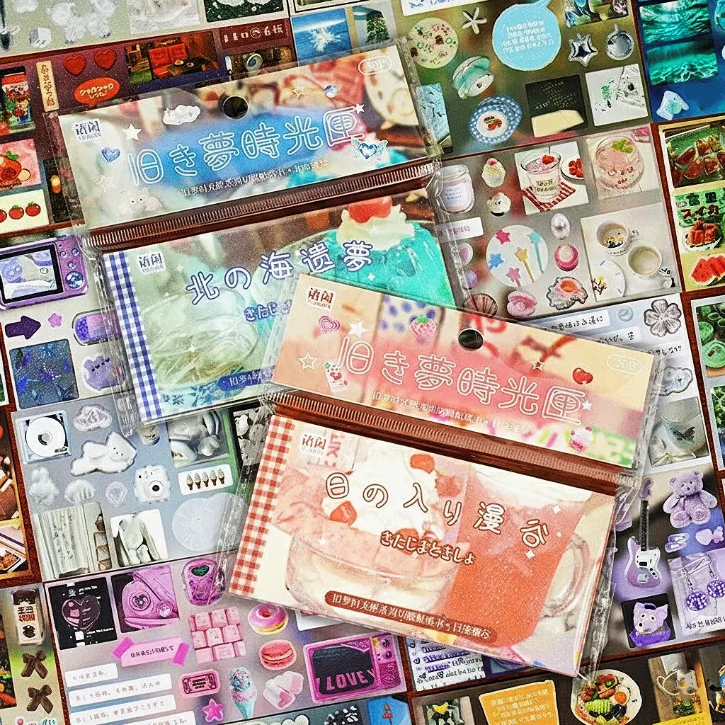 Durable Adhesive Stickers Book - 2-Style, 30-Sheet Mini Japanese Retro Collage Book Stickers with Matte & Sparkle Textures, Sparkle Sand Adds Shine, Fine Die-Cut Copperplate for Journaling, Scrapbooking, Adhesive Strips #DealsforYouDays