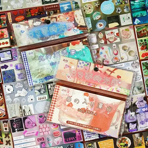 Durable Adhesive Stickers Book - 2-Style, 30-Sheet Mini Japanese Retro Collage Book Stickers with Matte & Sparkle Textures, Sparkle Sand Adds Shine, Fine Die-Cut Copperplate for Journaling, Scrapbooking, Adhesive Strips #DealsforYouDays, Study, Mini Size,