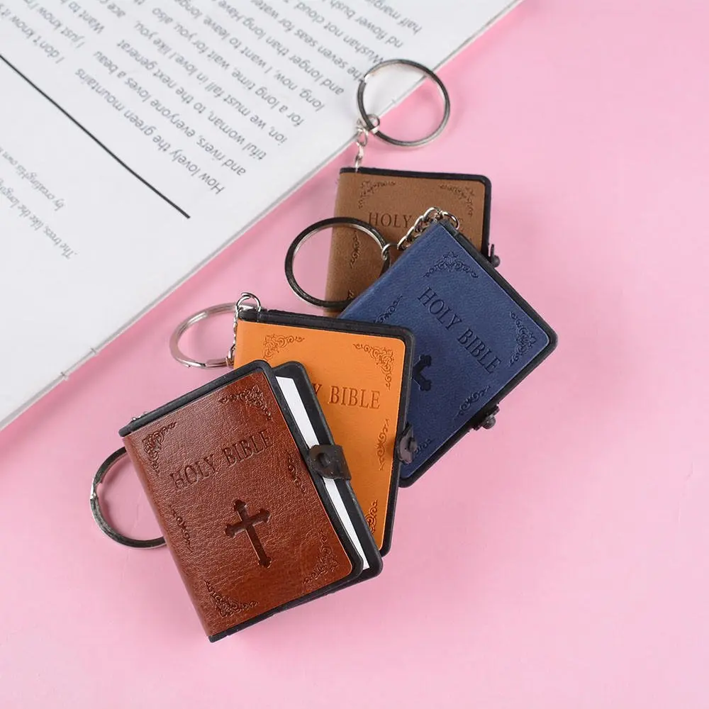 Leather Mini Bible Keychain, w/ Keyring, Jesus, Church, Christian