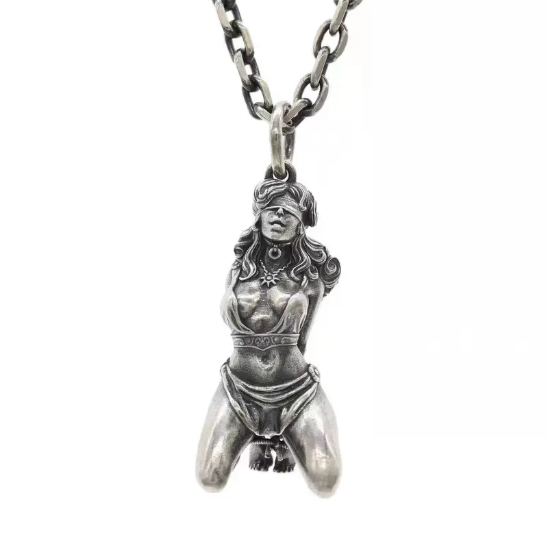 Titanium Steel Silver Blindfolded Goddess Pendant Chain Necklace, Unisex Daily Versatile Chain, Men's Jewelry, Adults' Costume Jewelry Accessories Gift, Costume Jewelry Necklace