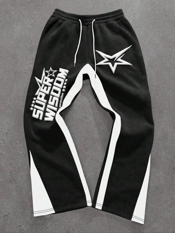 Men's Colorblock Letter & Star Print Sweatpants, Casual Comfy Straight-leg Pants for Daily Wear, Men's Trousers for All Seasons, Athleisure Style Bottoms