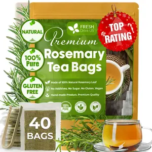 【FreshDrinkUS】 Premium 40 Rosemary Leaf Tea Bags, 100% Natural and Pure Rosemary Dried Leaves, Pure Rosemary Herbal Tea, No Additives, No Caffeine, No Gluten, Vegan.