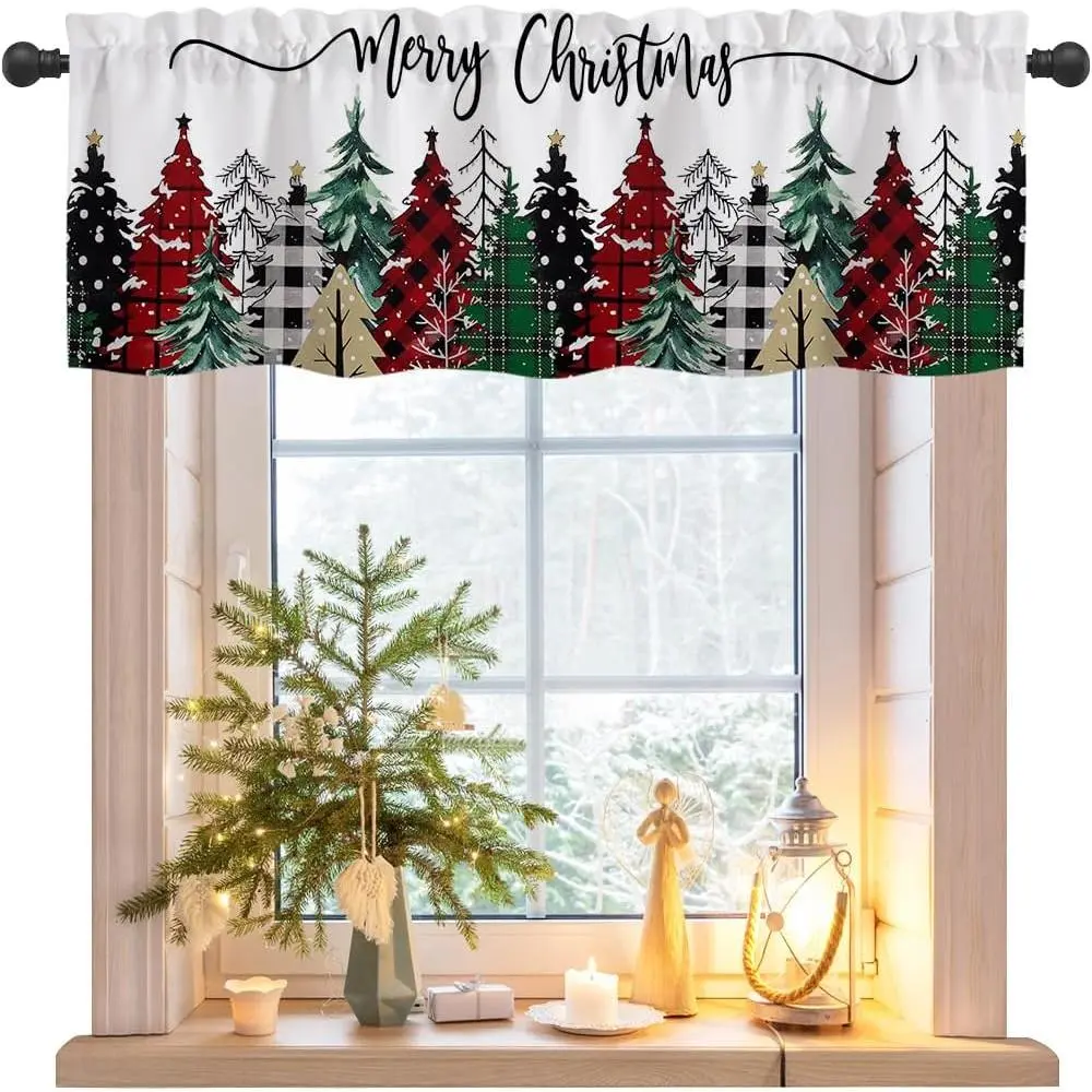 Christmas Valances for Kitchen Windows, Christmas Tree Valances for Window,  Valance Curtain, Rod Pocket Window  Valance for Kitchen, Bathrooms, Living Room, 54 x 18 in