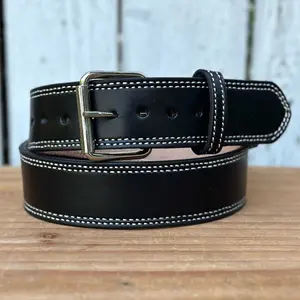 Black Heavy-Duty Leather Work Belt with Single-Prong Roller Buckle | Made in Mexico
