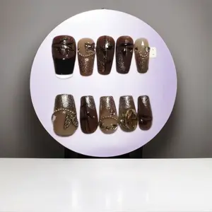 Pink Products A-06 Coffee moode Handmade Press-On Nails for Daily Wear, Party Wear, and Work Wear - Cutics, Manicure