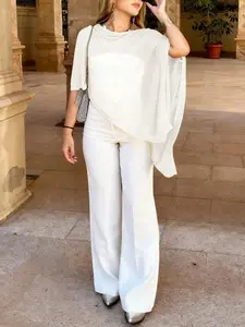 Women's Summer Irregular Knit Cover-Up, One-Shoulder Design, Loose Fit Transparent Fabric, Beach Vacation & Casual Wear