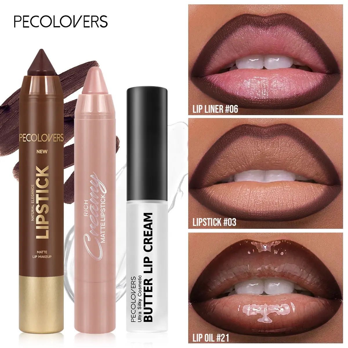 3 Pcs Glossy Lip Set, Shimmer Lip Gloss + Lip Oil + Lip Liner, Nourishing Non-Sticky High-Shine Daily Lip Makeup, Lipstick