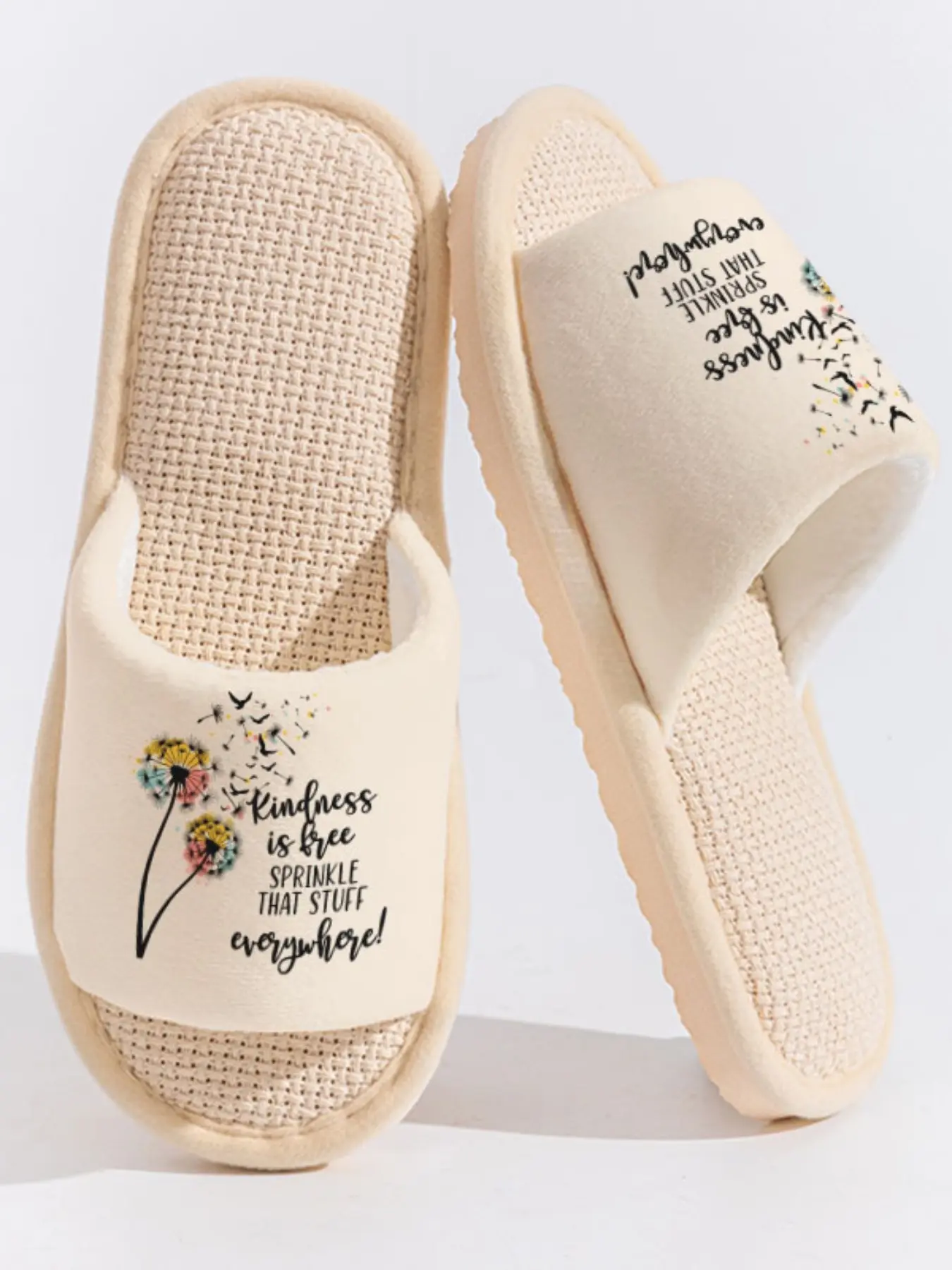 Dandelion Bird "Kindness" Slogan Slippers Cloud-Feeling Fresh Gentle Healing Style Indoor Outdoor Must-Have