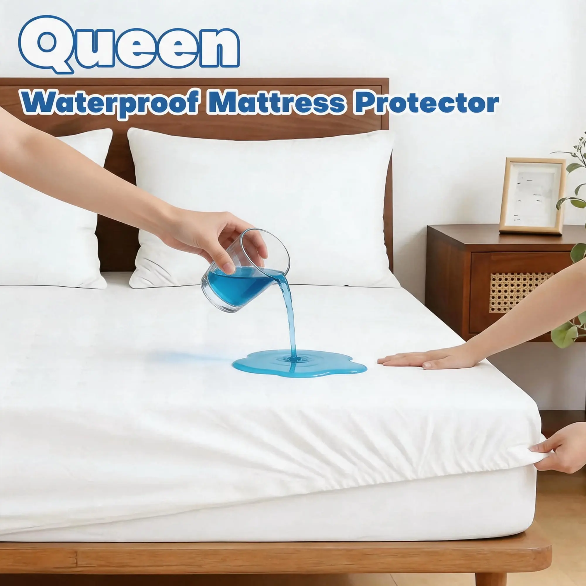 Queen Size Waterproof Mattress Protector - Soft, Breathable White Bedding Accessory Bed Cover