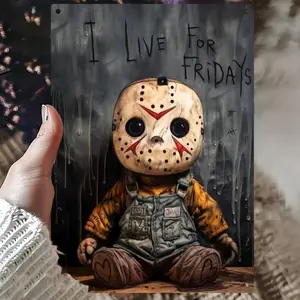 Friday the 13th Jason Voorhees Aluminum Sign Wall Art, Indoor/Outdoor Hanging Decoration, Suitable for Porch, Garage, Residence, Bar, Club Room Artistic, Vintage Garage Signs, Spooky