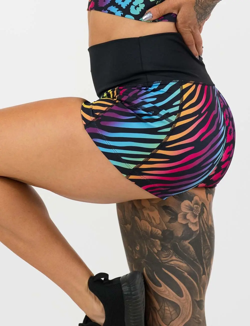 Female Animal Print CVG Athletic Stretch Women's Sports Shorts, Activewear with Pockets