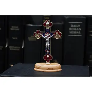 4 Way Communion Confirmation Desktop Crucifix with Red, White and Blue Enamel 4.3''