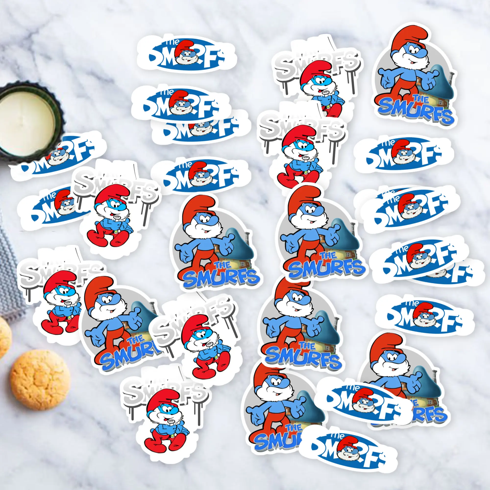 Stickers Pack 20 Pcs PAPA Vinyl Bottle Bike Smurf Luggage Water Aesthetic Guitar Skateboard Laptop Car Colorful Waterproof Bumper