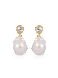 Freshwater Heirloom Earrings – 18K Gold Plated Pearl Stud Earrings with CZ Accents, Elegant Classic Jewelry for Women