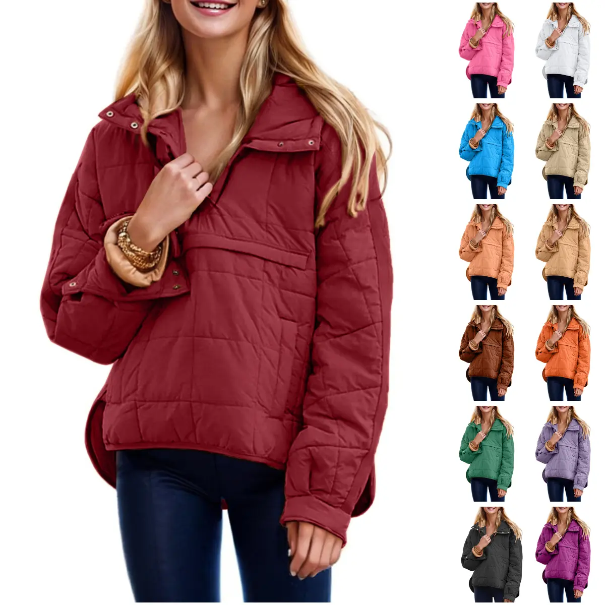 Molitree Women's Oversized Hooded Puffer Jacket Quilted Pullover Coat Lightweight Warm Winter Jacket Casual Loose Fit Outerwear with Pockets