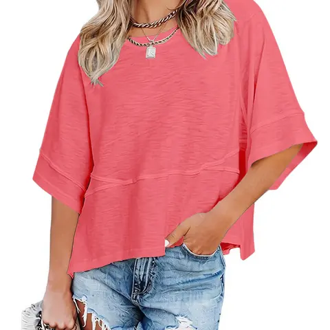 Women's Summer Casual Round Neck Batwing Half-Sleeve T-Shirt, Comfortable Stylish Loose Fit Relaxed Tees Streetwear Top for Daily Wear, Perfect for Warm Weather