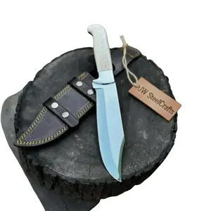 JW SteelCrafts Frontier Bowie Knife, Hand Forged High Carbon Steel Clip Point Blade, Black Micarta Handle, Full Tang with Leather Sheath