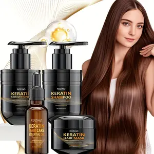 Rozino Keratin Hair Care Set -Shampoo Conditioner Mask &Oil for Smooth Nourished Hair with Essential Oils forEnhanced Hair Health