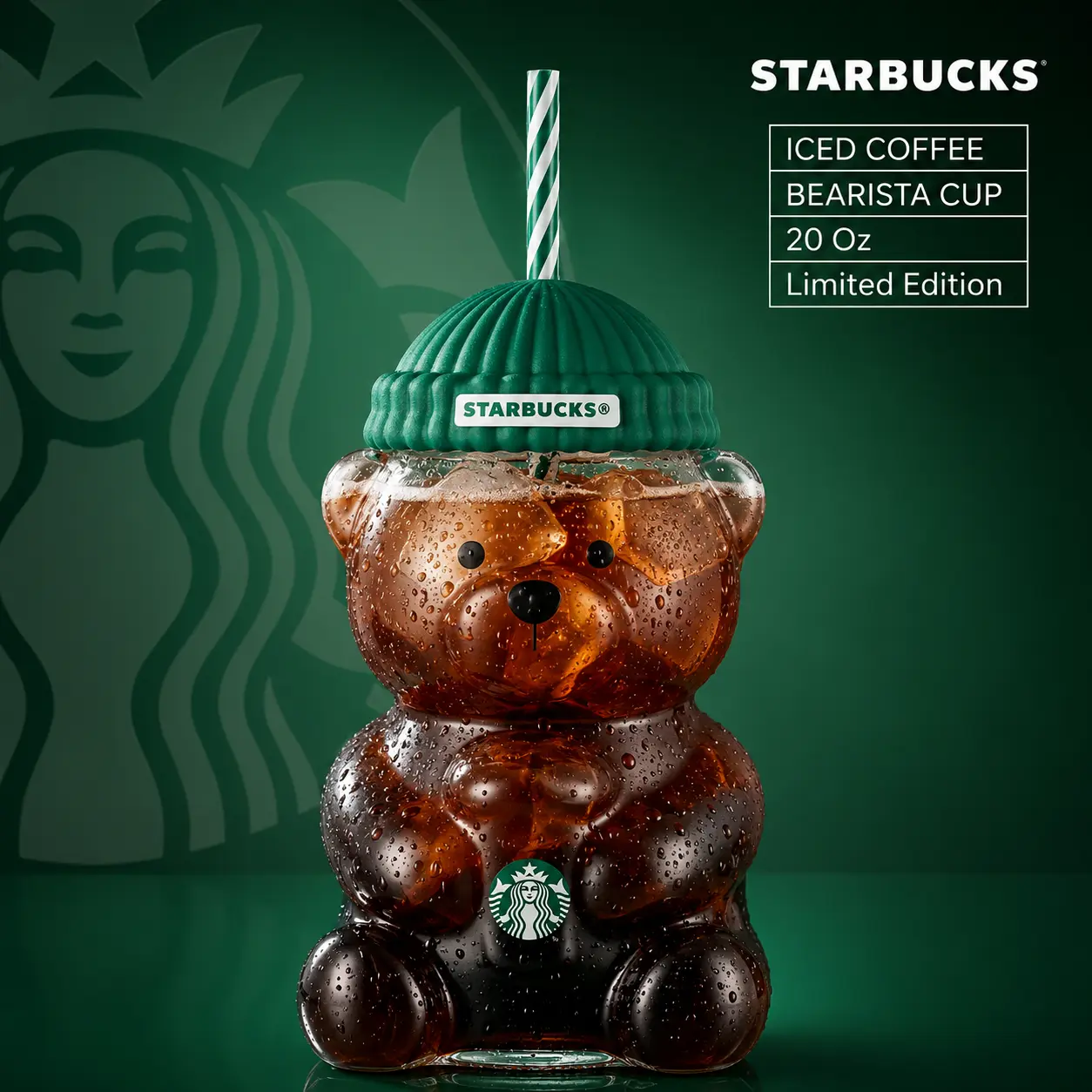 2026 Cute Bear Shaped Glass Tumbler with Straw, 20oz Iced Coffee Cup, 590ml Reusable Cold Drink Cup with Lid, Kawaii Bear Cup for Milk Tea Juice Smoothies, Holiday Christmas Birthday Gift for Women Coffee Lovers