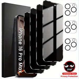 8IN1 Privacy Screen Protector Set for iPhone 16 Pro Max 17 15 14 13 16E Pro Max 5-piece mobile phone screen anti-peep tempered glass protective film + 3-piece lens protective cover