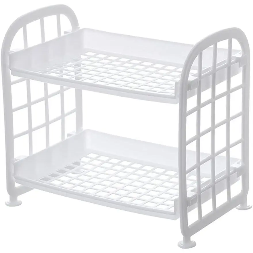 2-Tier Makeup Organizer Shelf, Waterproof Hollow-Out Plastic Rack for Bathroom Vanity Countertop, Skincare & Office Files Organizer, Hollow-Out Structure, Office Supplies, Kitchen, Home Supplies, Beauty, Foldable, 21.5X14x20cm, Assembly Required, Durable