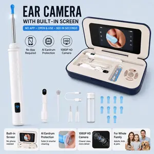 3-in-1 Ear Camera with Built-in Screen, No App Required, 1080P HD Digital Otoscope, AI Eardrum Protection, Rechargeable Ear Inspection Kit for Adults, Kids & Pets