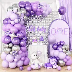 Purple and Silver Balloon Arch Kit, Lavender Lilac Purple Balloons Garland with Metallic purple Silver Balloons Four Star Foil Balloon, for Girl Women Wedding Birthday Baby Shower Party Decoration