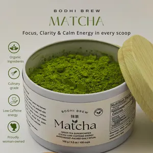 Bodhi Brew Organic Culinary-Grade Matcha - 3.5 oz Low-Caffeine Vegan for Stress Relief & Energy Boost - US Made