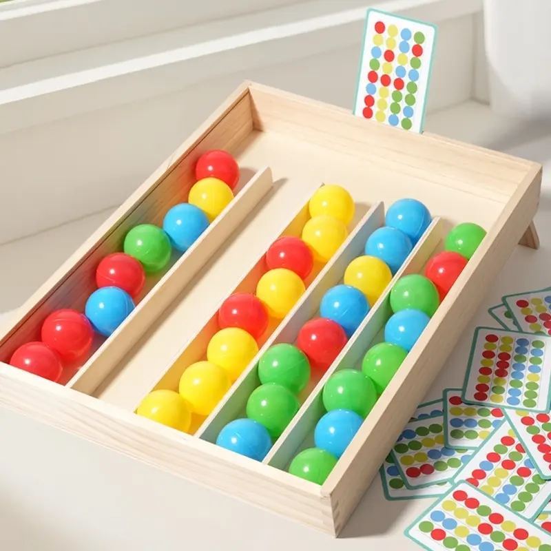 Educational Sorting Game Set with Wooden Storage Box, 32 Colorful Balls for Hand-Eye Coordination and Motor Skills Training, Perfect Gift for Kids