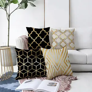 Luxury Black & Gold Geometric Pillowcase, 45cm Size, Multi - color Option, Elegant Ornate Pattern, Suitable for Home Decoration, Soft & Durable Fabric, Ideal for Living Room, Bedroom Styling, Home Textile