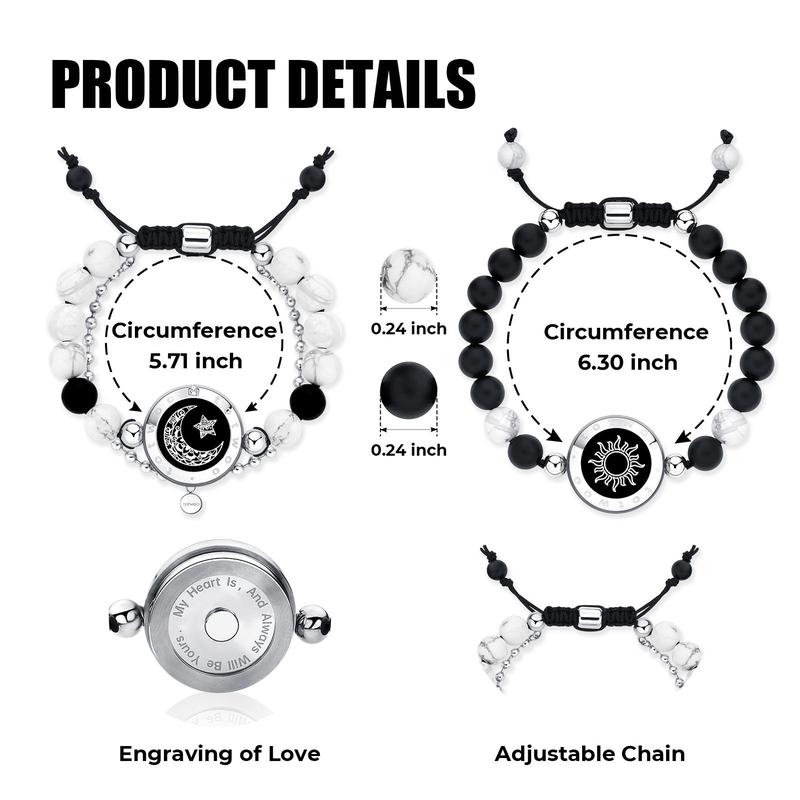 【creative gifts】totwoo Sun&Moon Long Distance Touch Bracelets with Matching Beads Functional Love Connect Gift For Boyfriend or Girlfriend or your Family