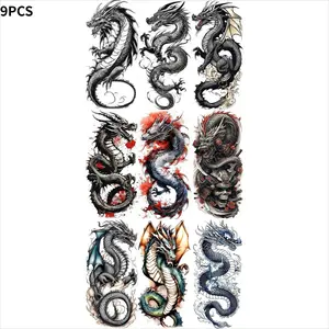 9PCS Cool Fierce Roaring Dragon Temporary Tattoos For Men Women Adults Waterproof Long Lasting Realistic Fake Tattoo Sticker