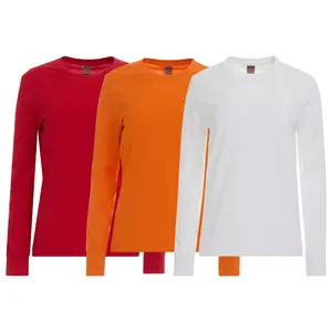 3 Pack: Women's 100% Cotton Crew Neck Long Sleeve Tee Casual Basic T-Shirt Sizes XS-2XL Soft-Touch Fabric Ribbed Cuffs Tailored Fit PLUS SIZES