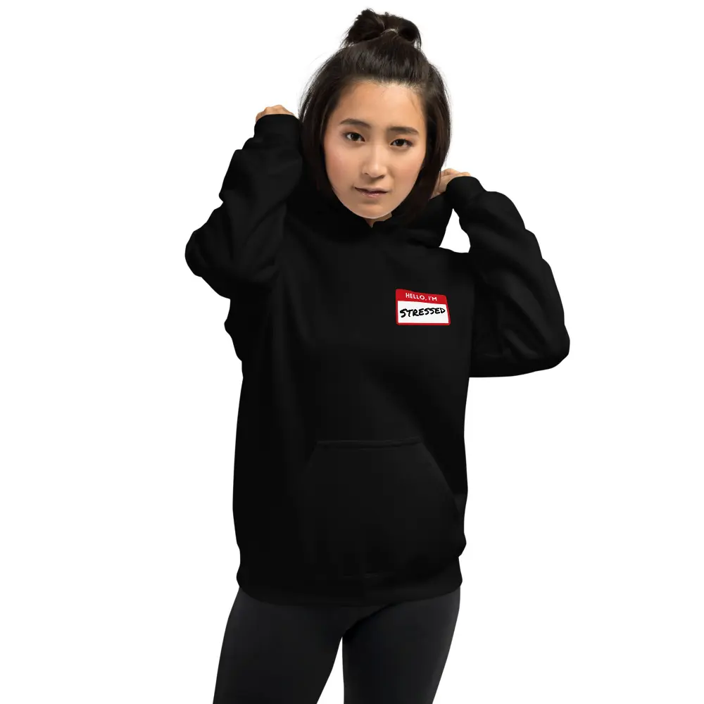 HELLO I AM STRESSED!! Unisex Hoodie Soft Cotton-Polyester Blend with Double-Lined Hood and Front Pouch Pocket