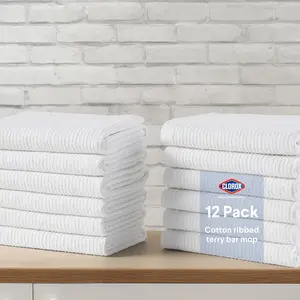 Clorox 100% Cotton Ribbed Dishcloths for Kitchen Bathroom & Restaurant Quick Dry Absorbent Cleaning Cloths 12 Pack 12" x 12" White - Hand