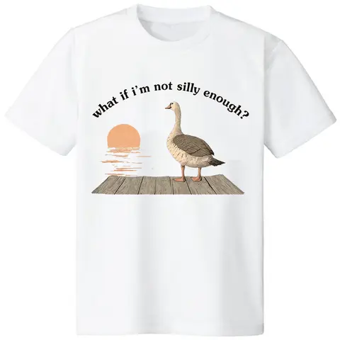 Men's Cotton Short-Sleeve Basic Tops - Menswear, Comedic Slogan, Funny Goose Meme, Bird Nerd All Over Print, Round Neck, Breathable, Casual Fitted Streetwear, Black/White, Gift Idea